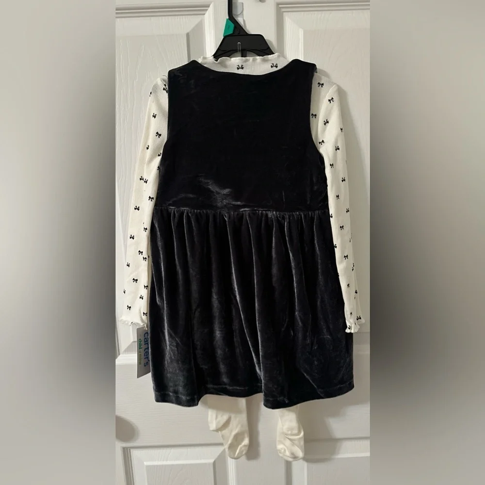 Carter's Adorable Black Dress With White Long Sleeve Set 3 Pieces